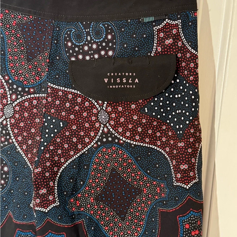 VISSLA Men's Swim Shorts - Black and Blue with Red Accents